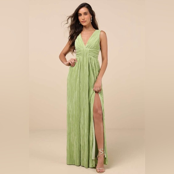 LULU’S Melitta Lime Green Plisse Sash Maxi Dress - Picture 4 of 5